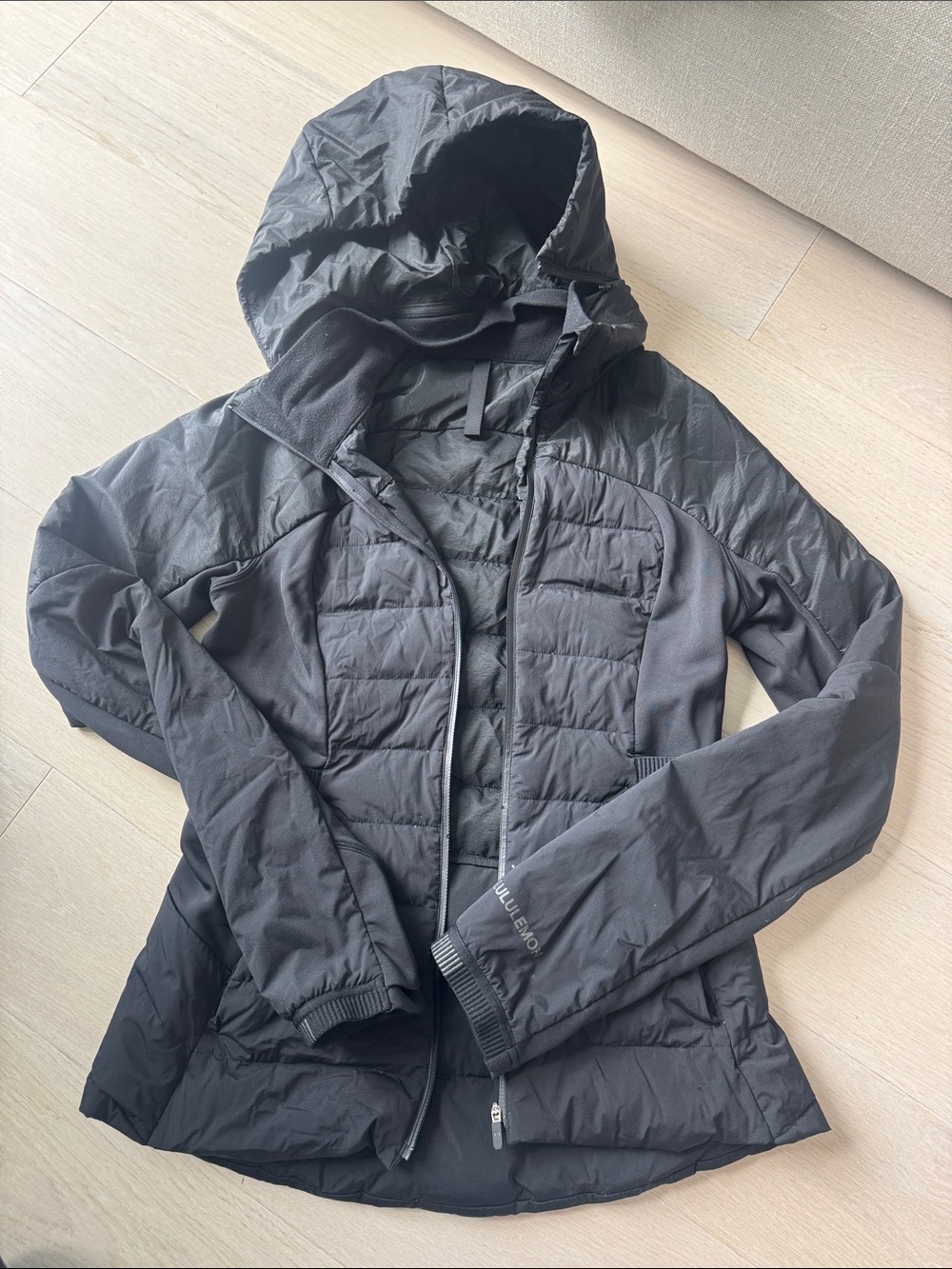 Lululemon Black Quilted Hooded Hybrid Jacket